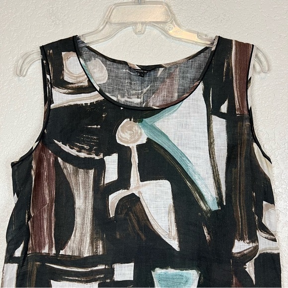 Lafayette 148 Wearable Art Geometric Print Sleeveless Tunic Top 100% Linen sz 4 - Picture 2 of 8